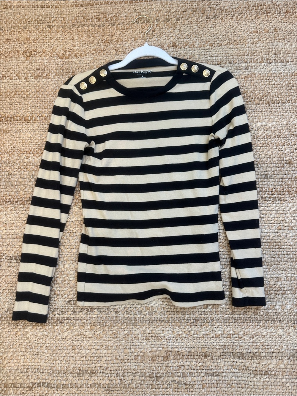 J. Crew Black & White Striped Long-Sleeve Shoulder-Button Top